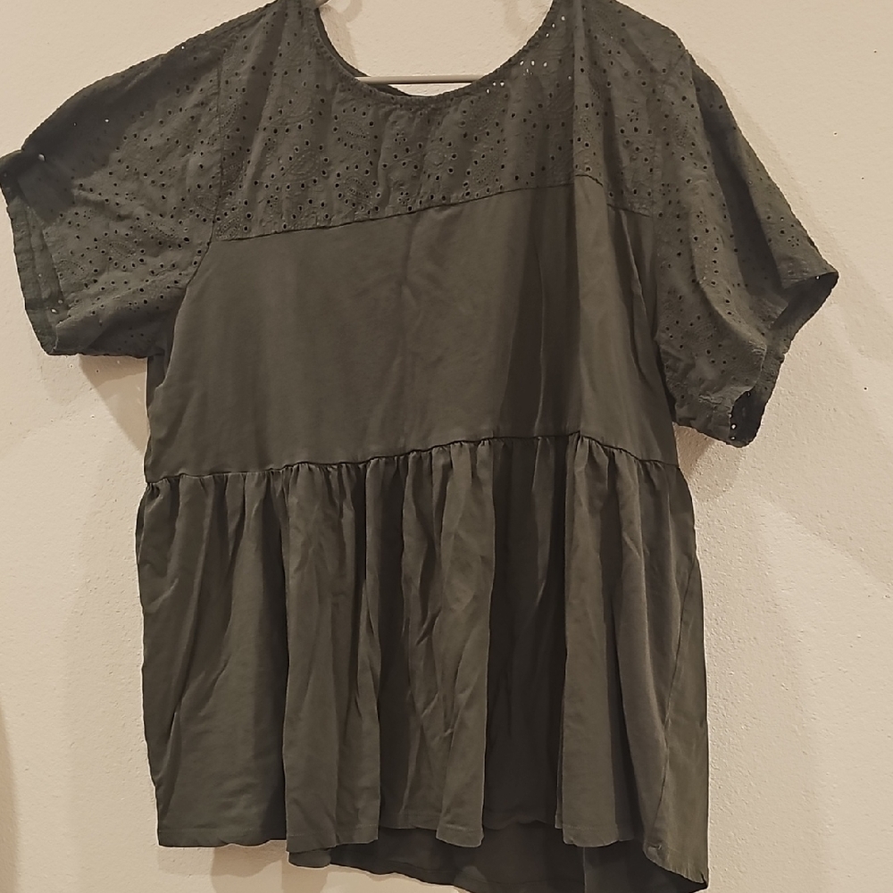 Torrid Olive Green Eyelet Blouse